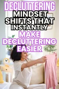woman happily decluttering
