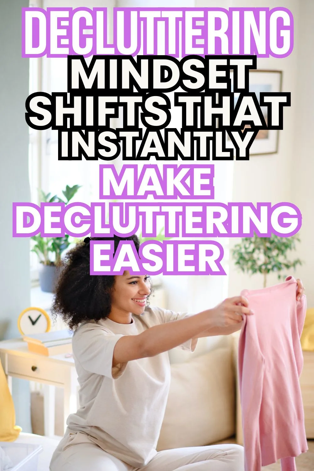 woman happily decluttering